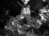 Gros plan sur des fragments de roche sombre et brillante aux reflets métalliques.